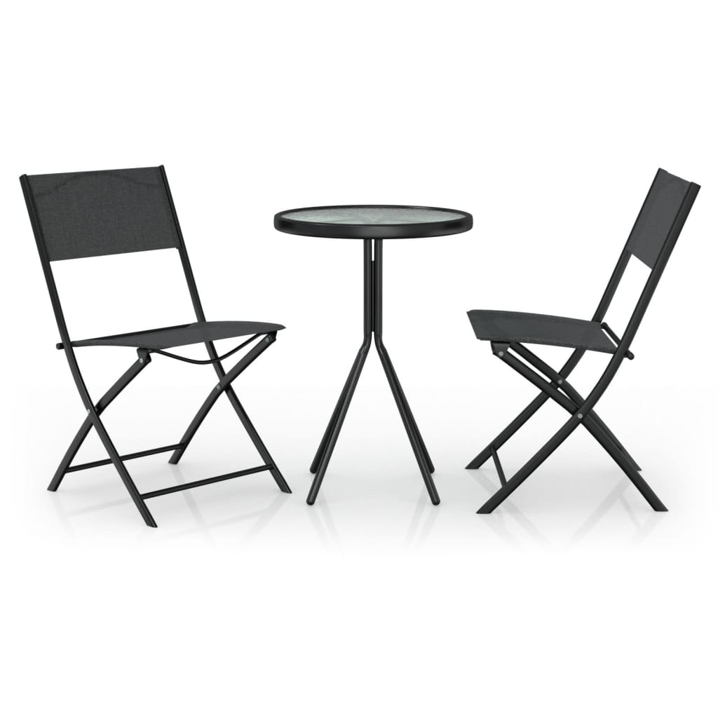 vidaXL Set mobilier bistro, 3 piese, negru, oțel