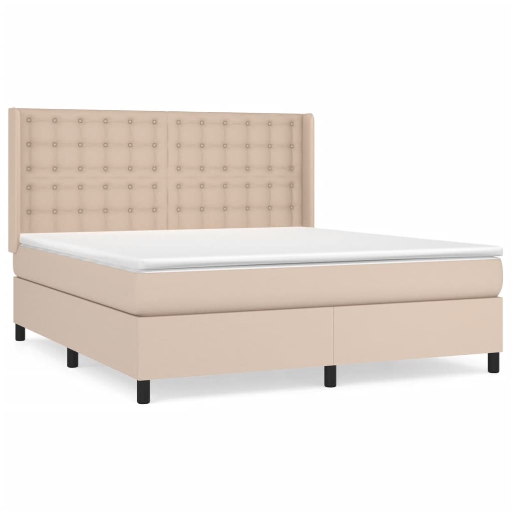 vidaXL Pat box spring cu saltea, cappuccino, 160x200cm piele ecologică