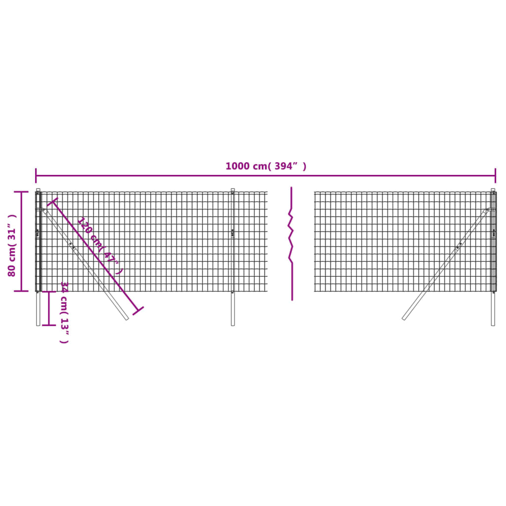 vidaXL Gard plasă de sârmă, antracit, 0,8x10 m, oțel galvanizat