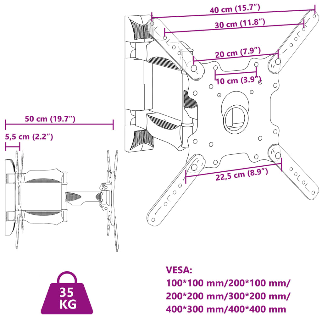 vidaXL Suport TV de perete ecran 32-55 inchi Max VESA 400x400 mm 35kg