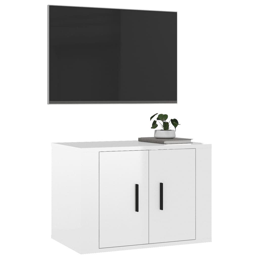 vidaXL Dulap TV montat pe perete, alb extralucios, 57x34,5x40 cm