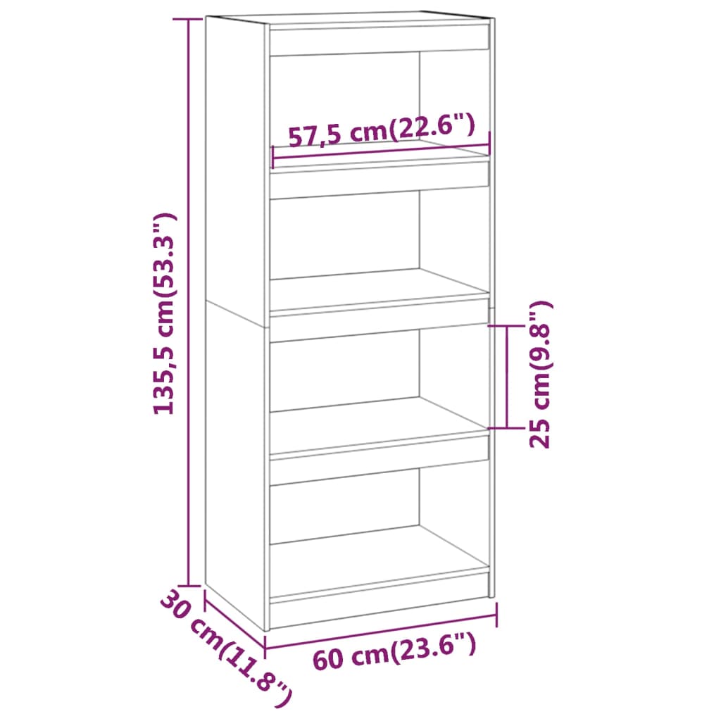 vidaXL Bibliotecă/Separator cameră alb 60x30x135,5 cm lemn masiv pin