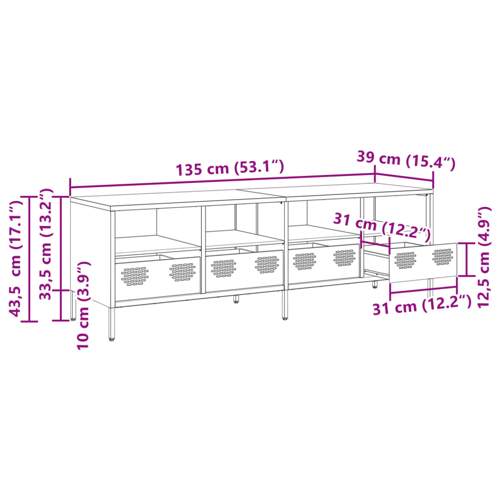 vidaXL Dulap TV, verde măsliniu, 135x39x43,5 cm, oțel laminat la rece