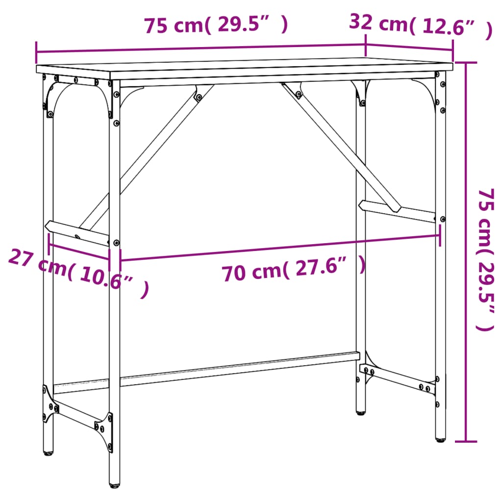 vidaXL Masă consolă, stejar maro, 75x32x75 cm, lemn prelucrat