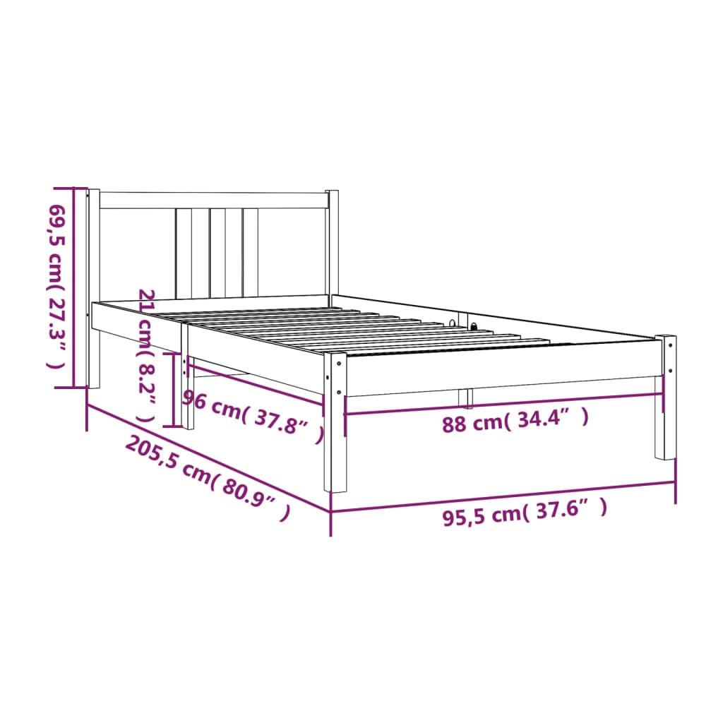 vidaXL Cadru de pat, 90x200 cm, lemn masiv