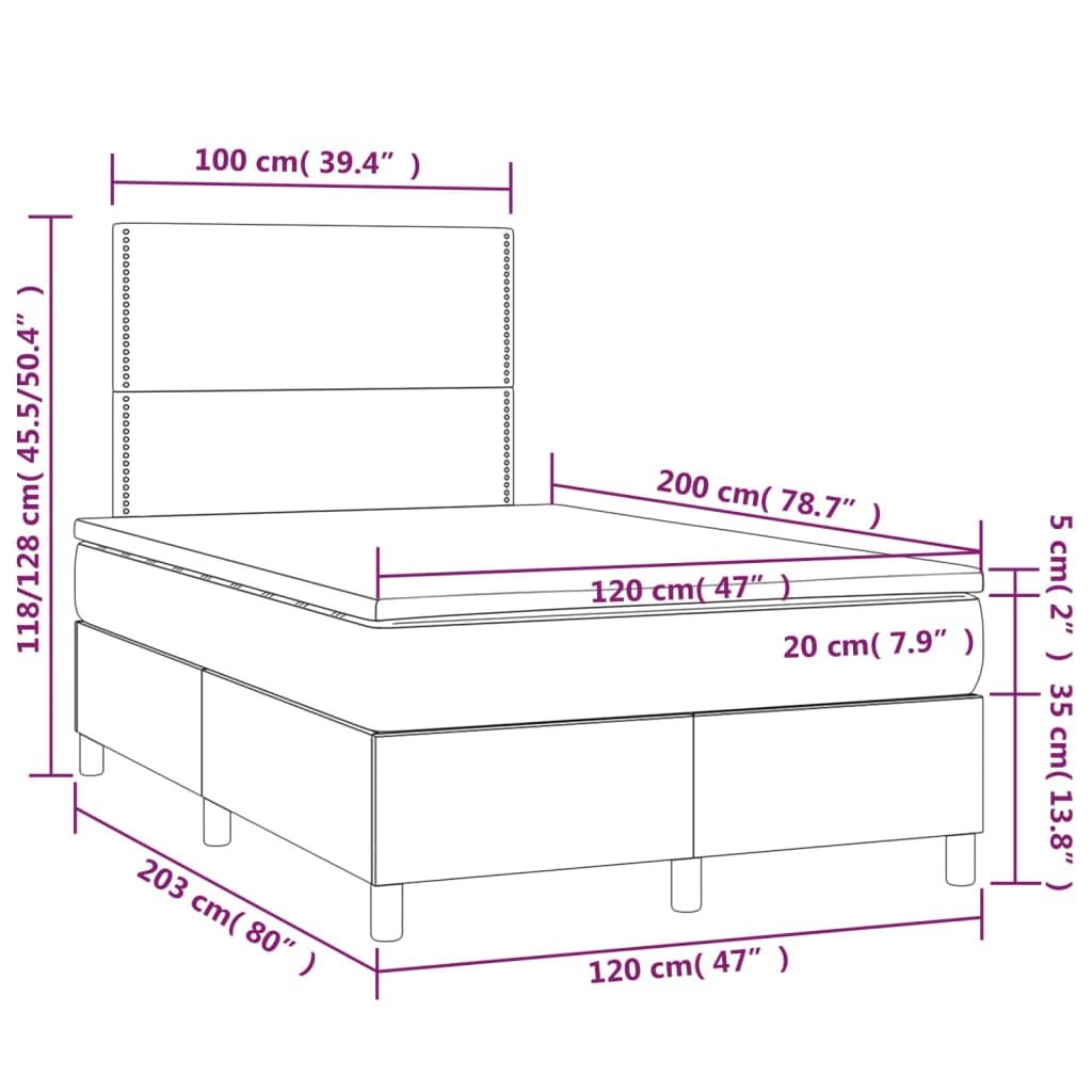 vidaXL Pat box spring cu saltea, negru, 120x200 cm, textil