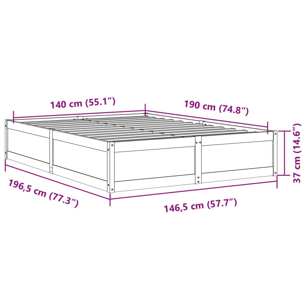 vidaXL Cadru de pat fără saltea, 140x190 cm, lemn masiv de pin