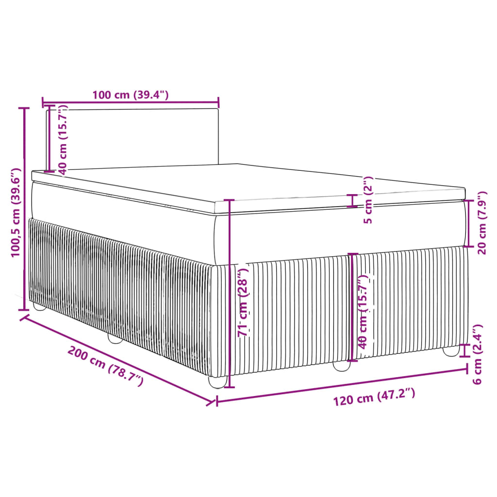 vidaXL Pat box spring cu saltea, roz, 120x200 cm, catifea