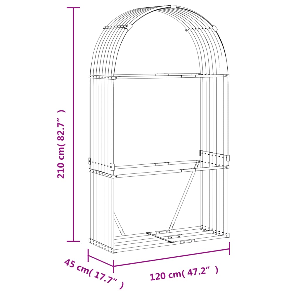 vidaXL Suport de bușteni, antracit, 120x45x210 cm, oțel galvanizat