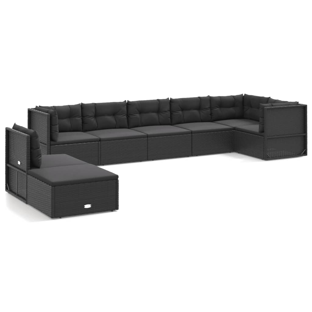 vidaXL Set mobilier de grădină cu perne, 8 piese, negru, poliratan