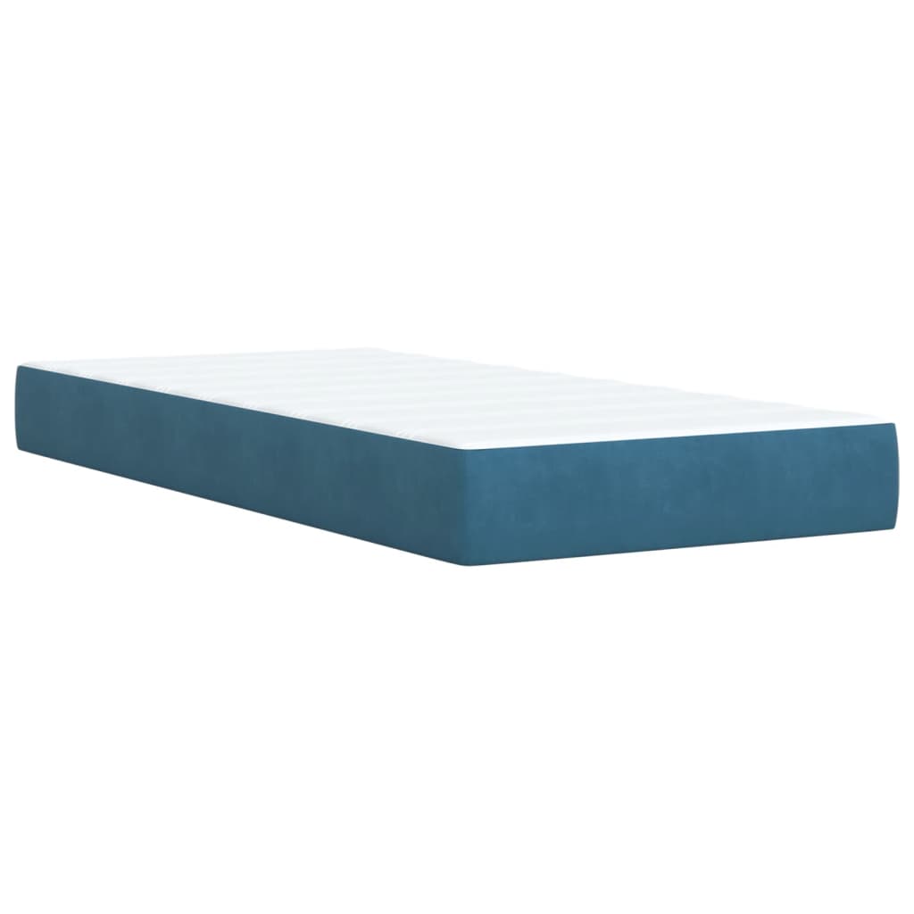 vidaXL Pat box spring cu saltea, albastru, 100x200 cm, catifea