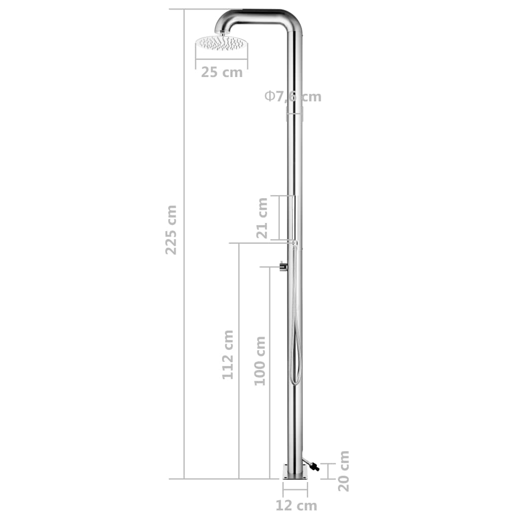 vidaXL Duș de grădină cu bază gri, 230 cm, oțel inoxidabil