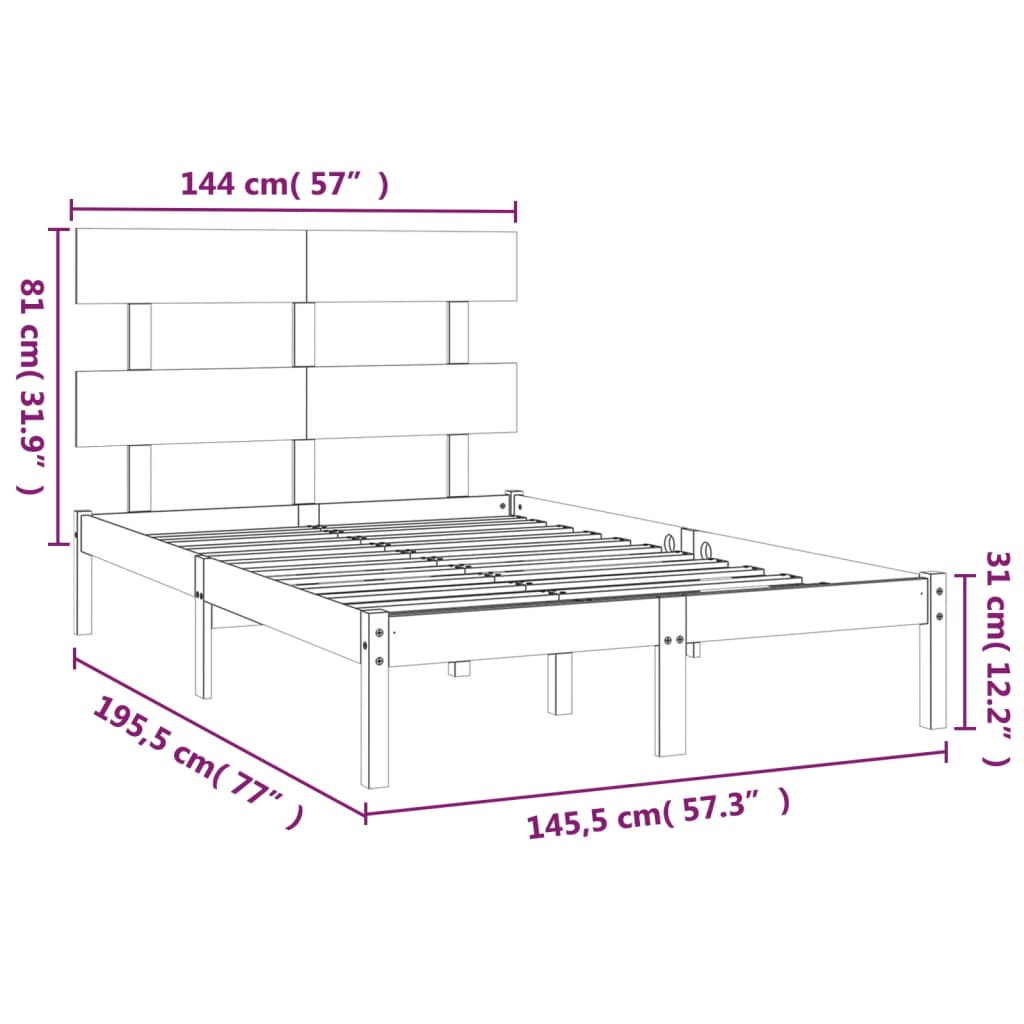 vidaXL Cadru de pat, negru, 140x190 cm, lemn masiv