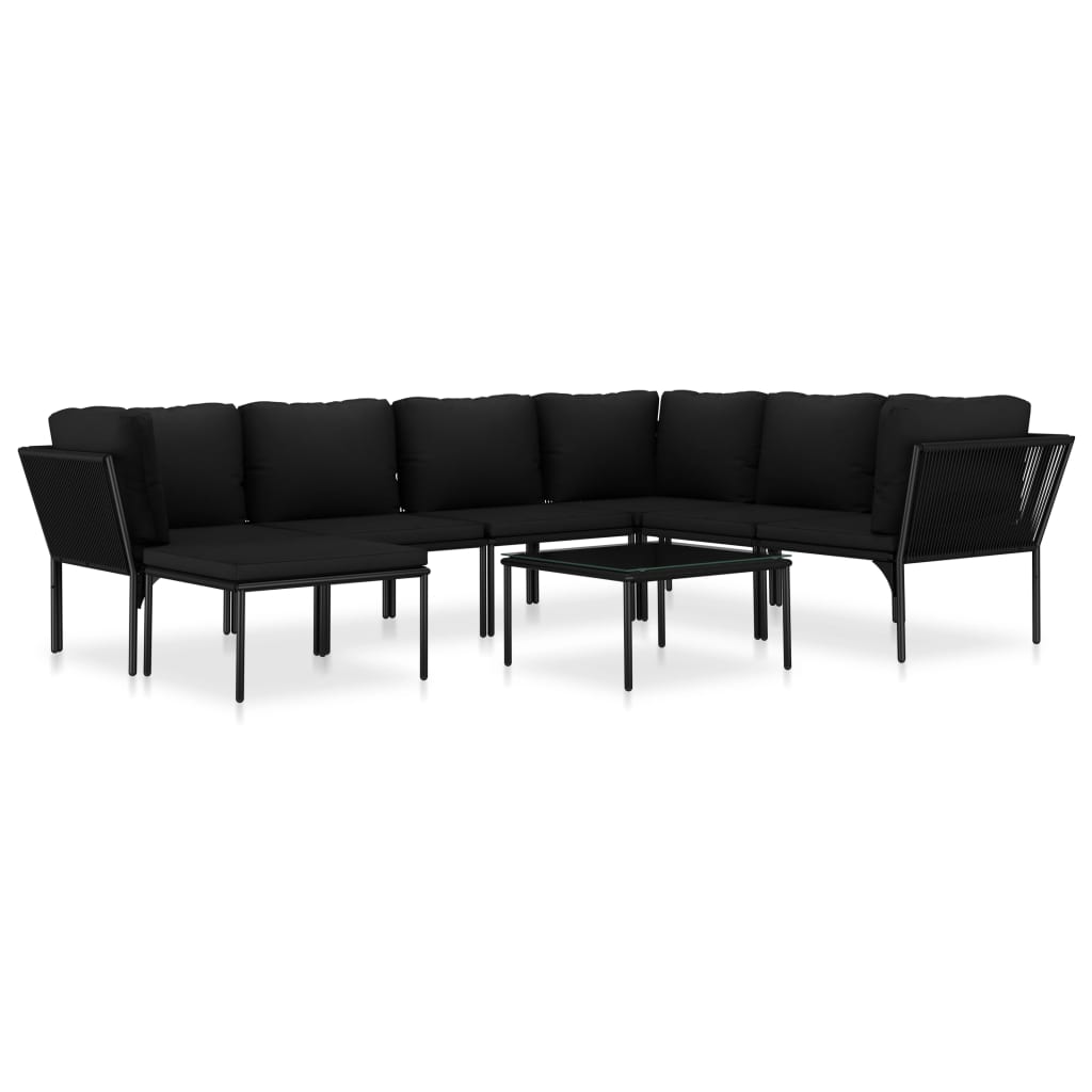 vidaXL Set mobilier de grădină cu perne, 8 piese, negru, PVC