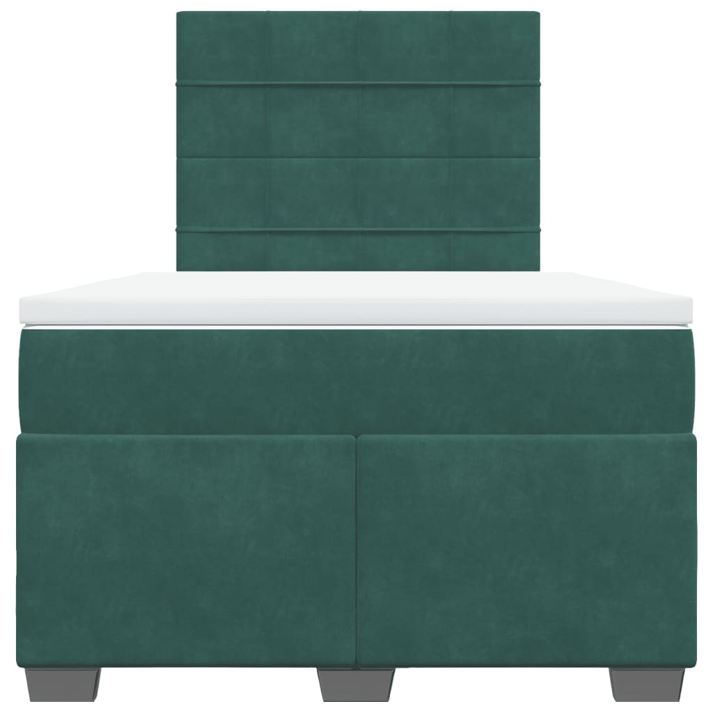 vidaXL Pat box spring cu saltea, verde închis, 120x200 cm, catifea