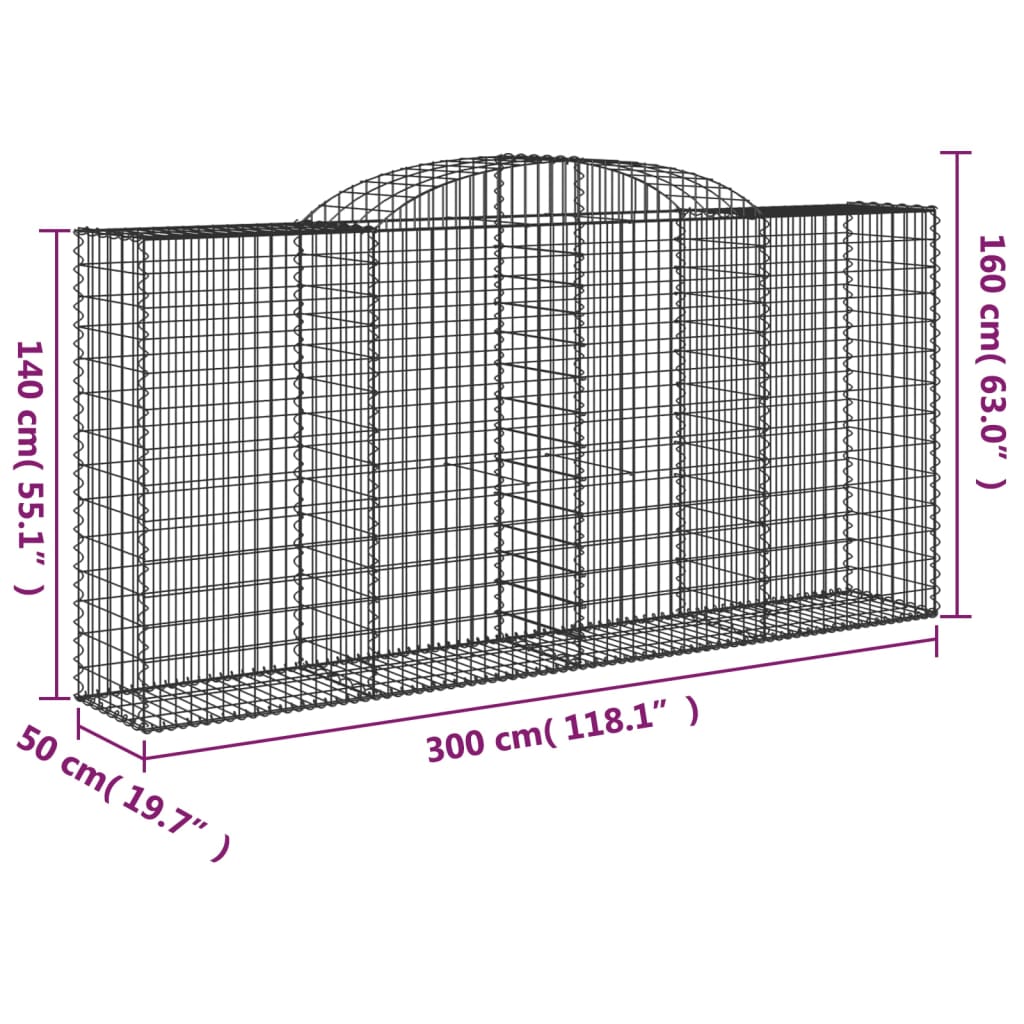 vidaXL Coșuri gabion arcuite 11 buc, 300x50x140/160cm, fier galvanizat