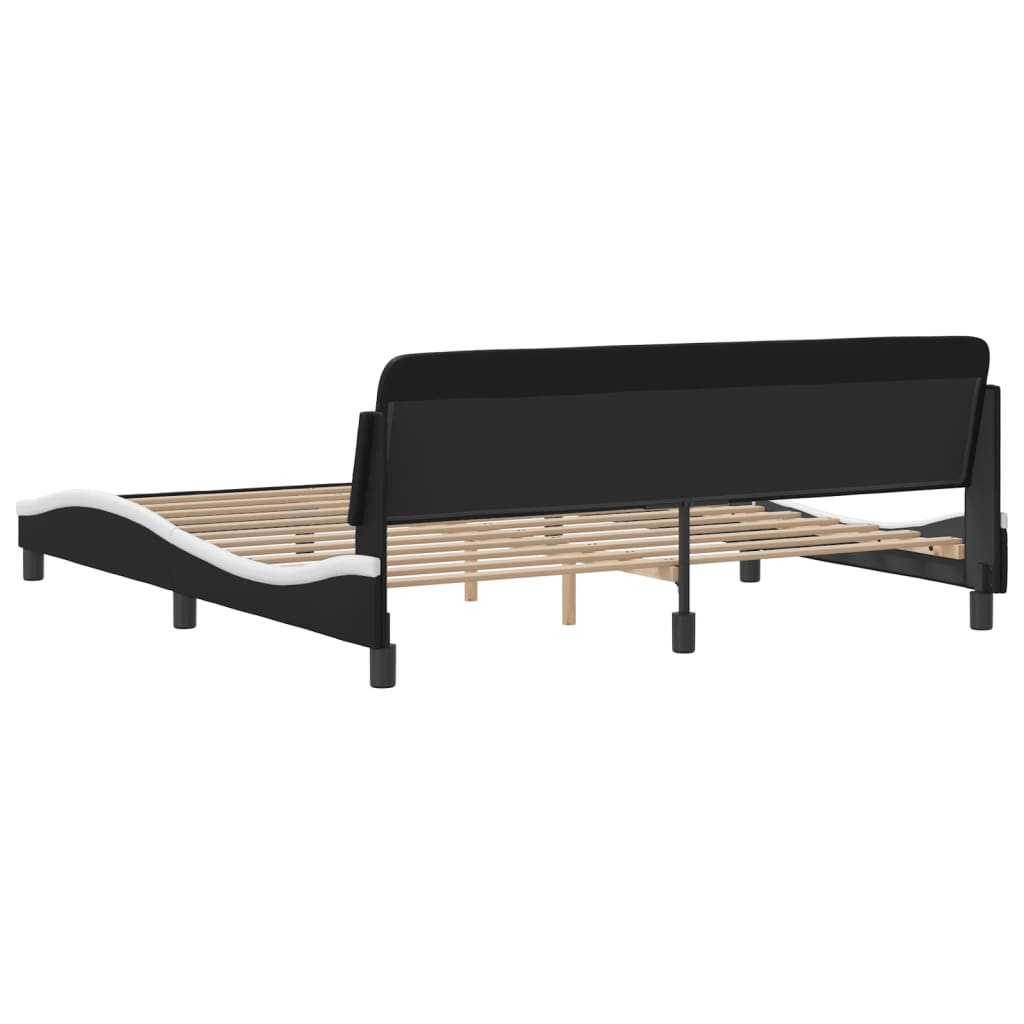 vidaXL Cadru de pat cu tăblie negru și alb 180x200cm piele artificială