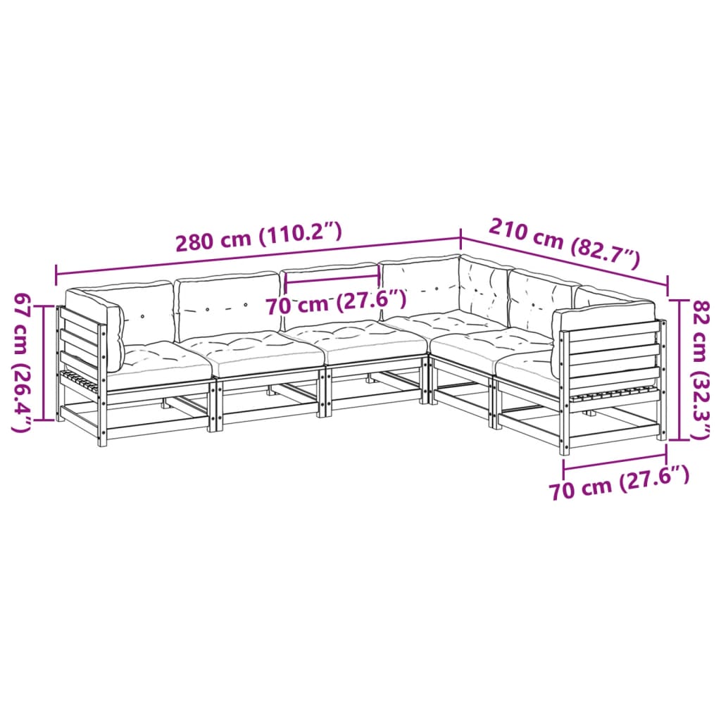 vidaXL Set canapele de grădină cu perne, 6 piese, lemn de pin tratat