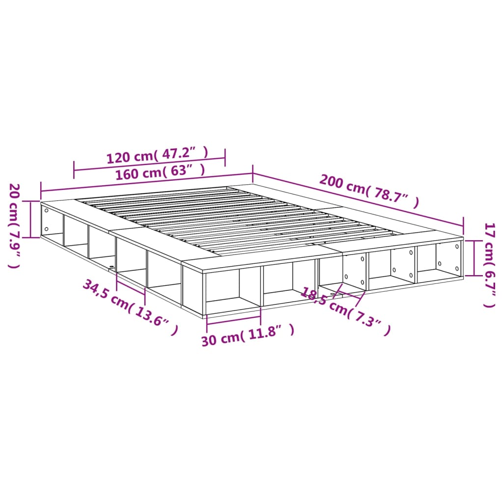 vidaXL Cadru de pat, stejar sonoma, 160x200 cm, lemn prelucrat