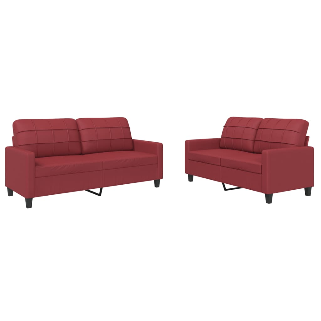 vidaXL Set de canapele cu perne, 2 piese, roșu vin, piele ecologică