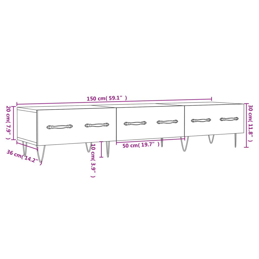 vidaXL Comodă TV, alb, 150x36x30 cm, lemn prelucrat