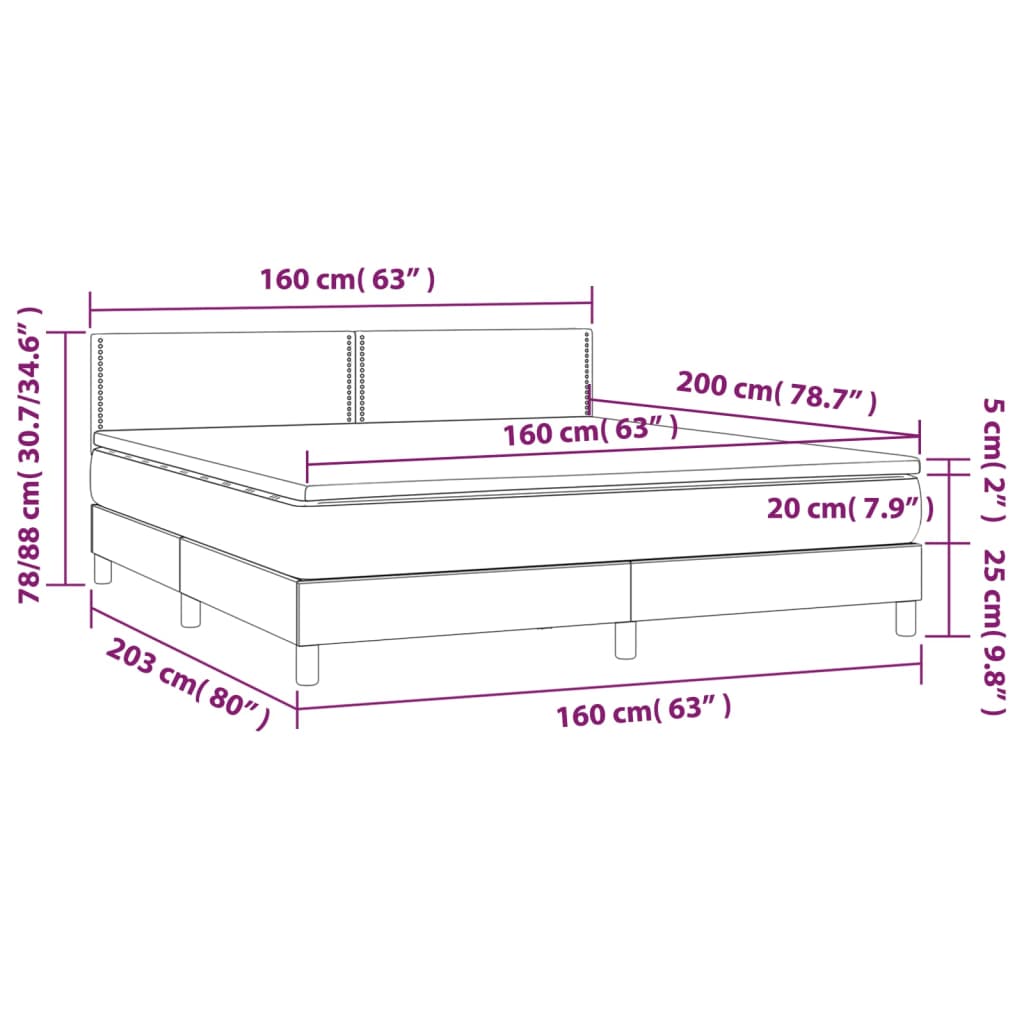 vidaXL Pat cu arcuri, saltea și LED, negru, 160x200cm, piele ecologică