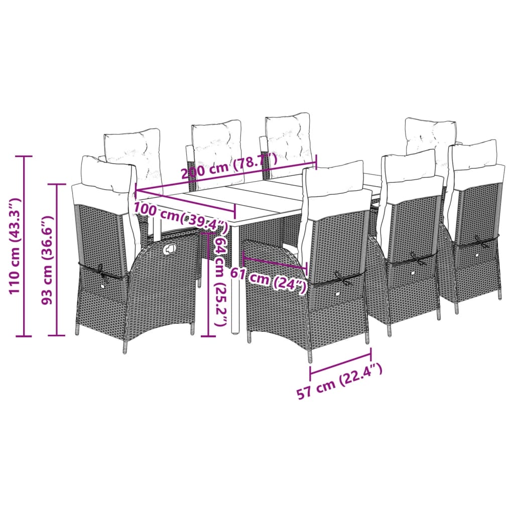 vidaXL Set mobilier grădină cu perne, 9 piese, gri deschis, poliratan