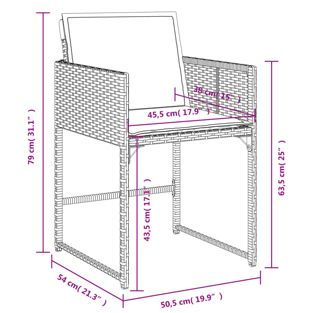 vidaXL Set mobilier de grădină cu perne, 7 piese, negru, poliratan