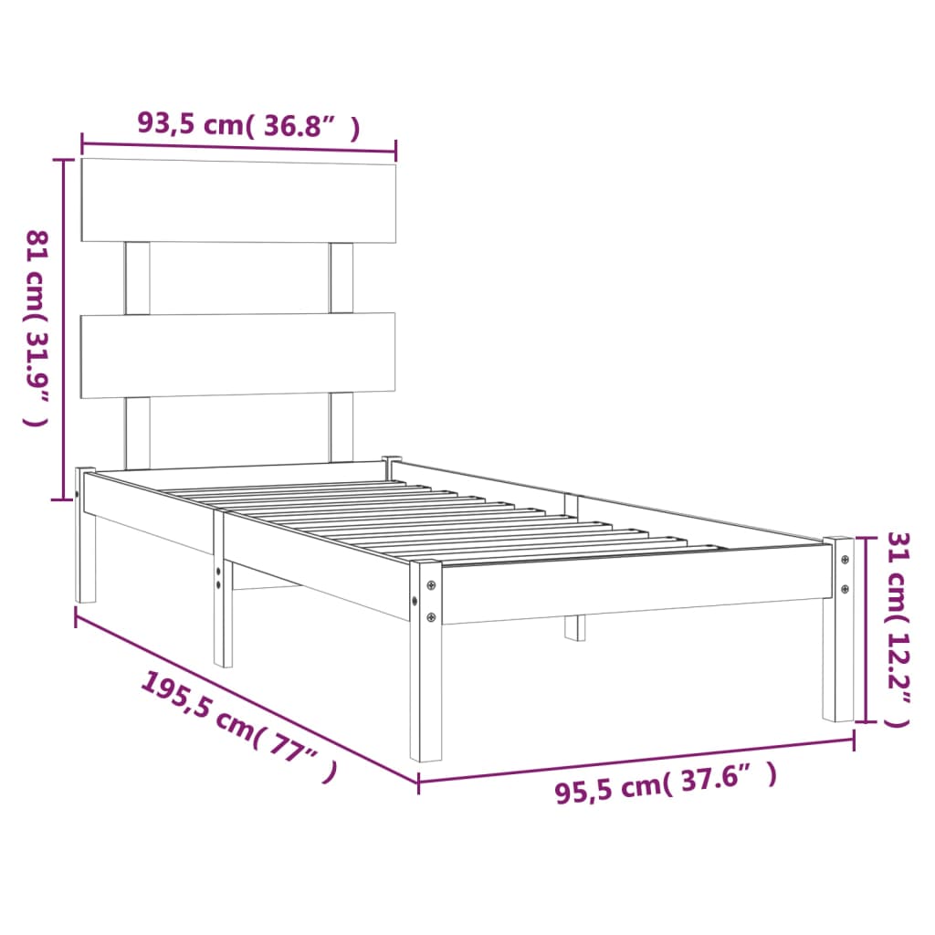 vidaXL Cadru de pat single, negru, 90x190 cm, lemn masiv