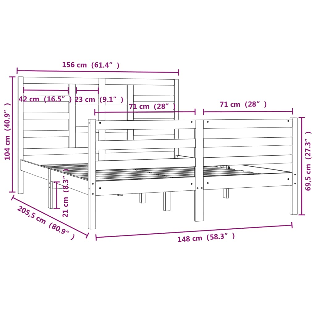 vidaXL Cadru de pat King Size, maro miere, 150x200 cm, lemn masiv