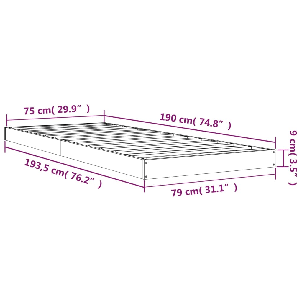 vidaXL Cadru pat mic Single maro miere 75x190 cm lemn masiv de pin