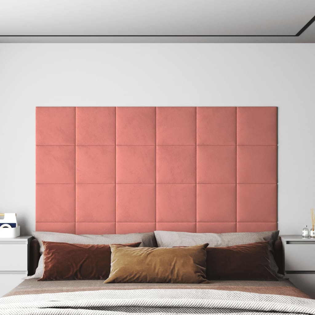 vidaXL Panouri de perete 12 buc. roz 30x30 cm catifea 1,08 m²