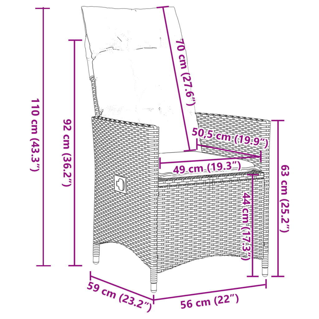 vidaXL Set bistro cu perne, 3 piese, bej, poliratan