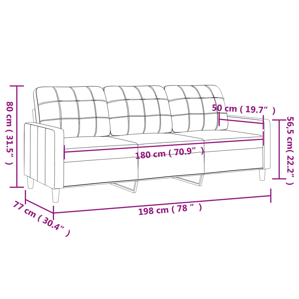 vidaXL Canapea cu 3 locuri, gri închis, 180 cm, material textil