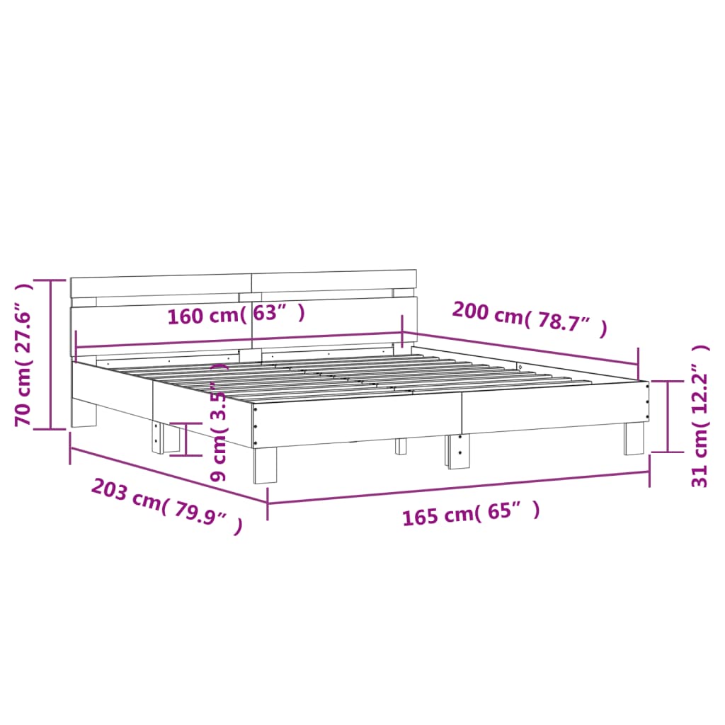 vidaXL Cadru de pat cu tăblie stejar fumuriu 160x200 cm lemn prelucrat