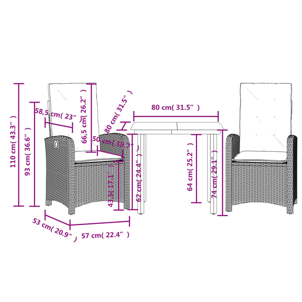 vidaXL Set mobilier de grădină cu perne, 3 piese, bej, poliratan