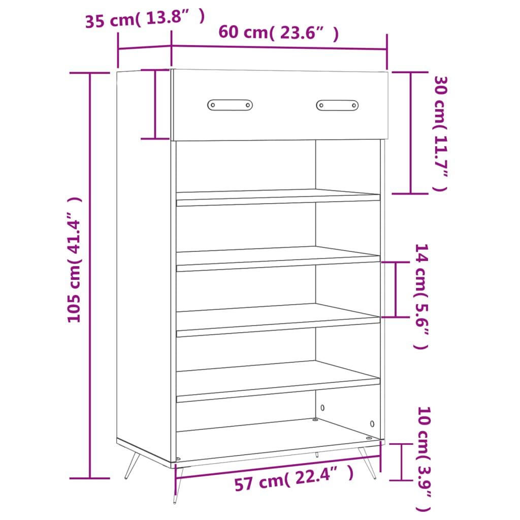 vidaXL Pantofar, gri sonoma, 60x35x105 cm, lemn prelucrat