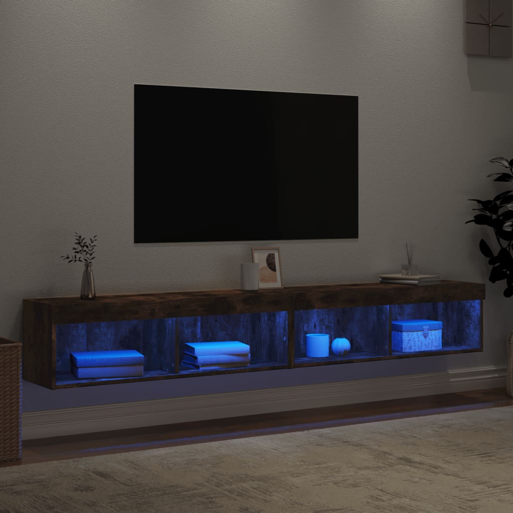 vidaXL Comode TV cu lumini LED, 2 buc., stejar fumuriu, 100x30x30 cm