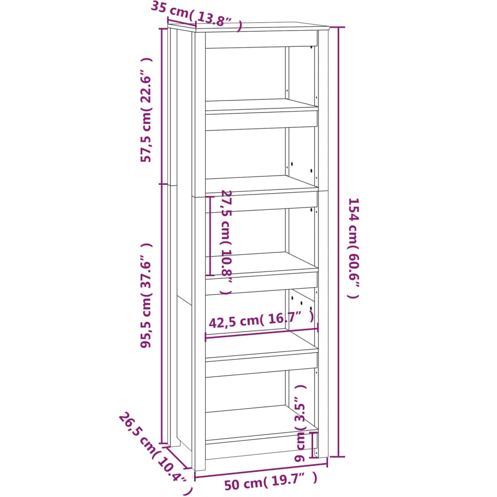 vidaXL Bibliotecă, negru, 50x35x154 cm, lemn masiv de pin