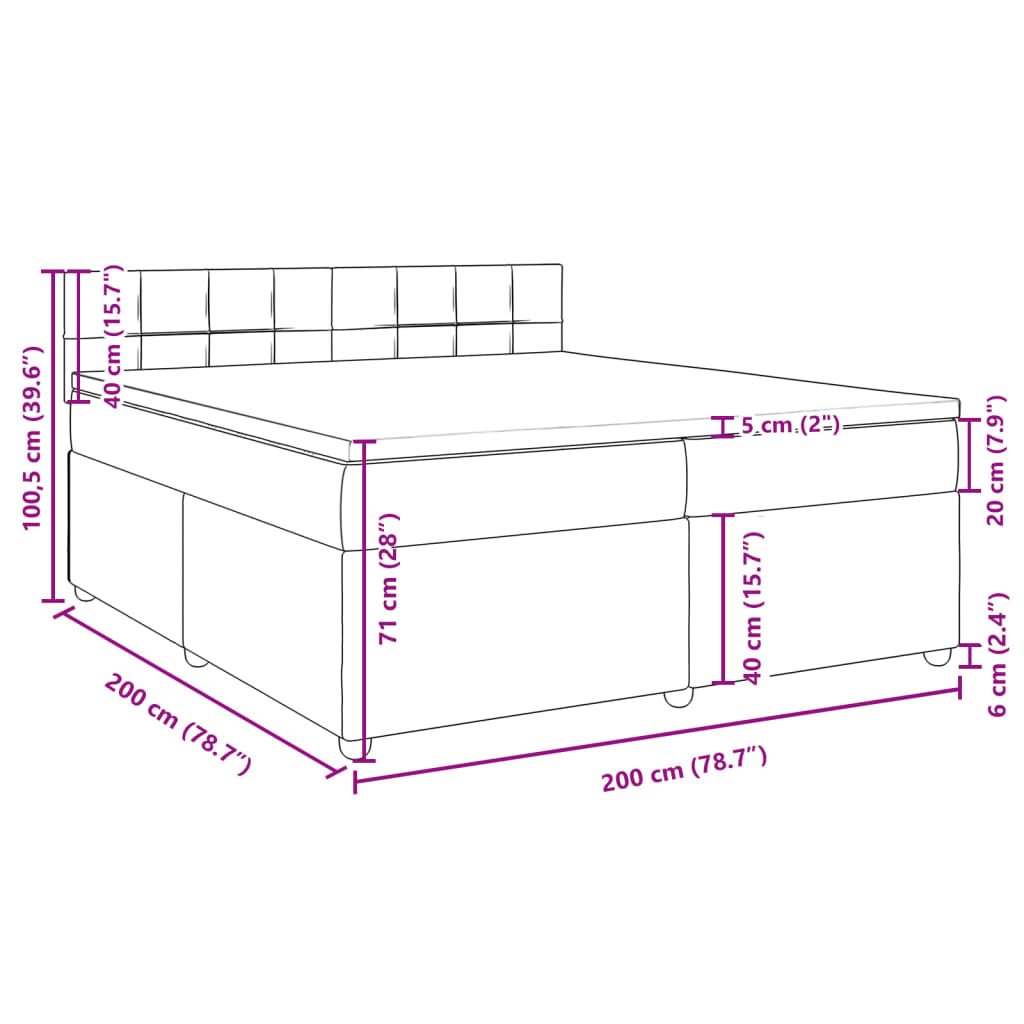 vidaXL Pat box spring cu saltea, gri închis, 200x200 cm, textil