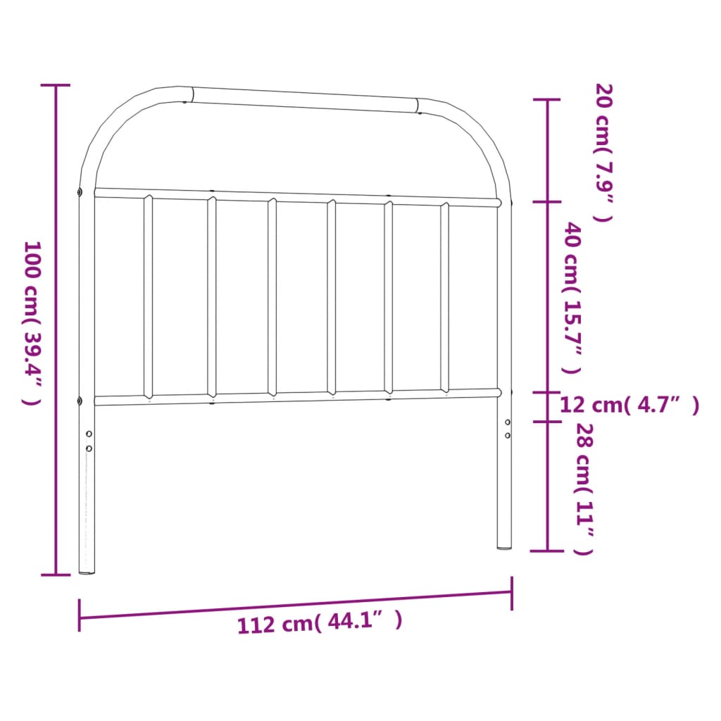 vidaXL Tăblie de pat metalică, alb, 107 cm