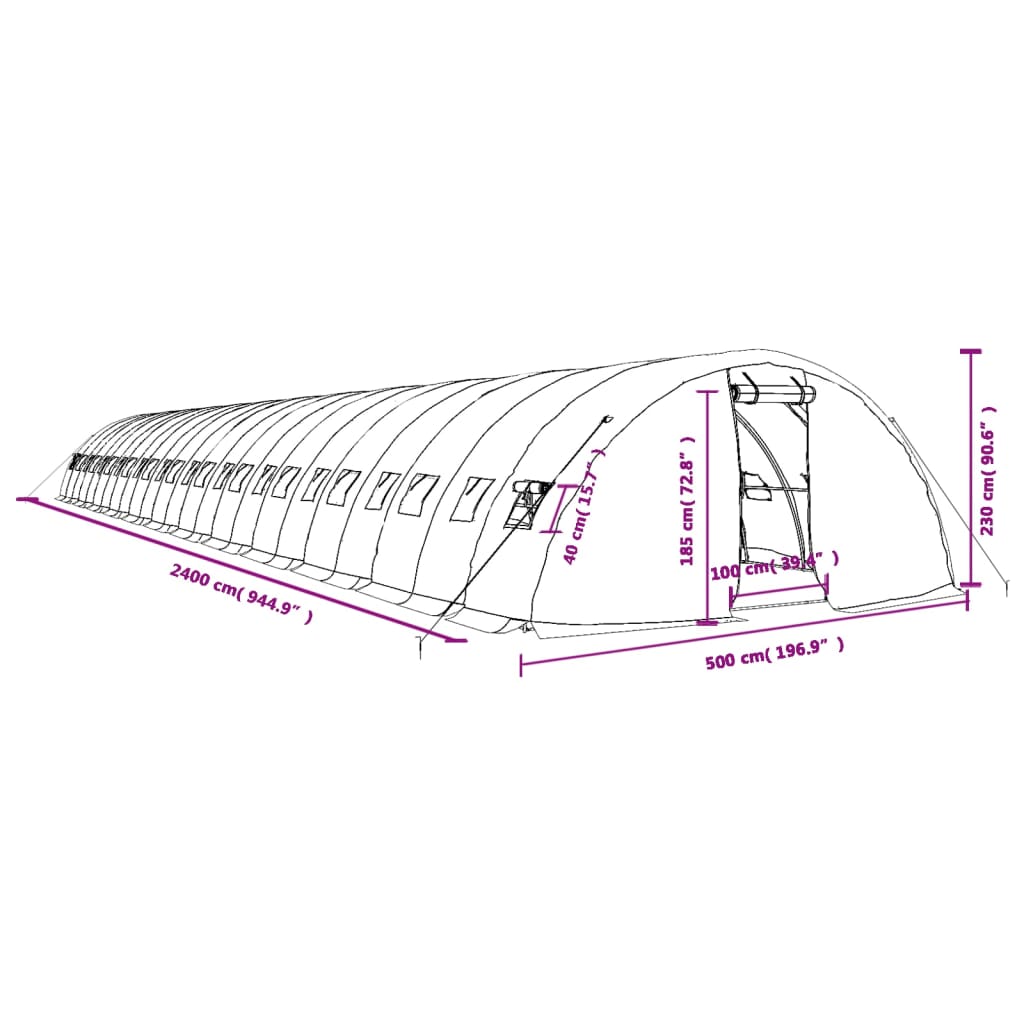 vidaXL Seră cu cadru din oțel, alb, 120 m², 24x5x2,3 m