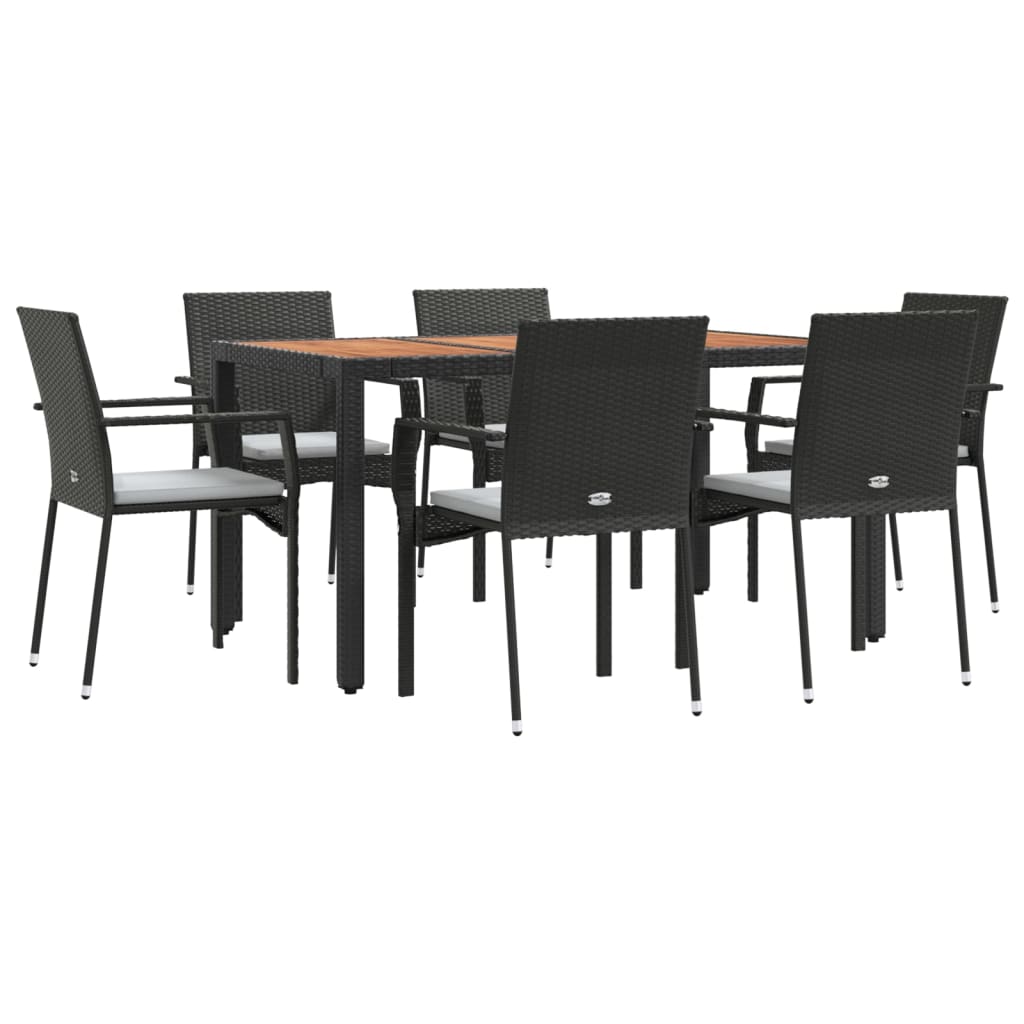 vidaXL Set mobilier de grădină cu perne, 7 piese, negru, poliratan