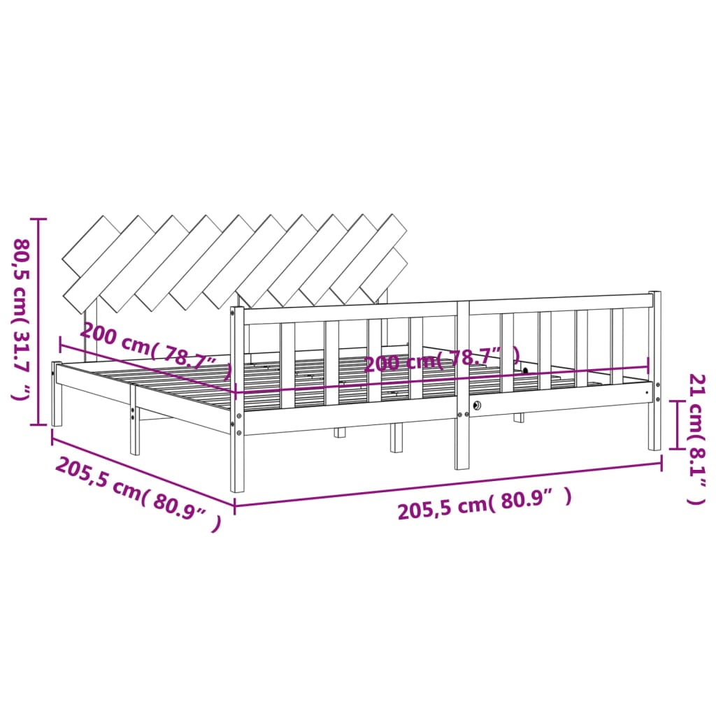 vidaXL Cadru pat cu tăblie 200x200 cm, negru, lemn masiv