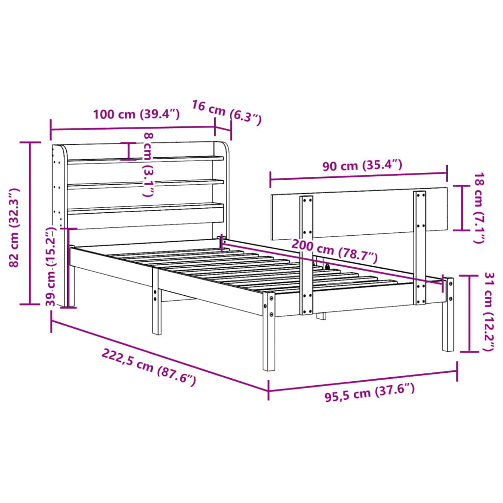 vidaXL Cadru de pat fără saltea, alb, 90x200 cm, lemn masiv pin