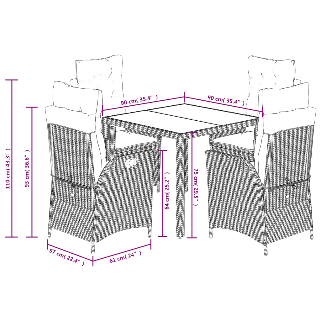 vidaXL Set mobilier de grădină cu perne, 5 piese, negru, poliratan