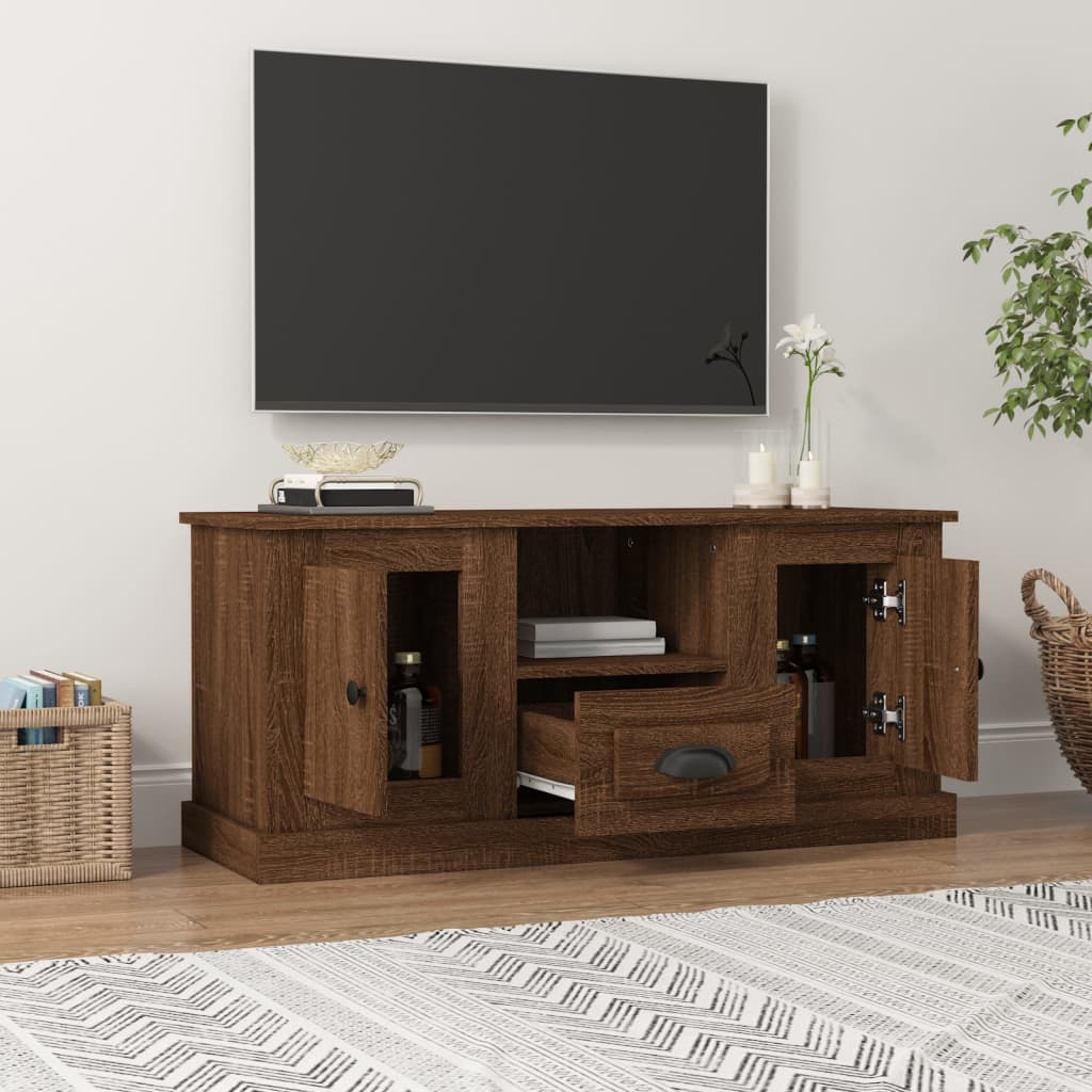 vidaXL Comodă TV, stejar maro, 100x35,5x45 cm, lemn prelucrat