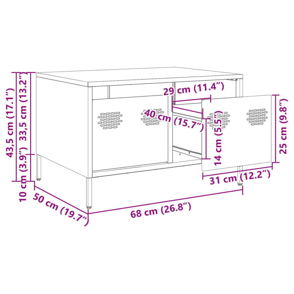 vidaXL Dulap TV, roz, 68x50x43,5 cm, oțel laminat la rece