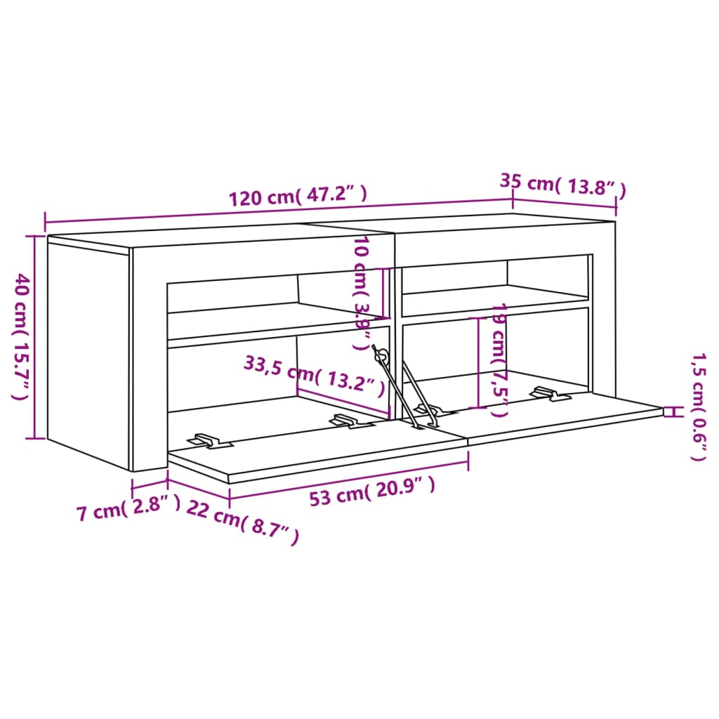 vidaXL Comodă TV cu lumini LED, gri sonoma, 120x35x40 cm