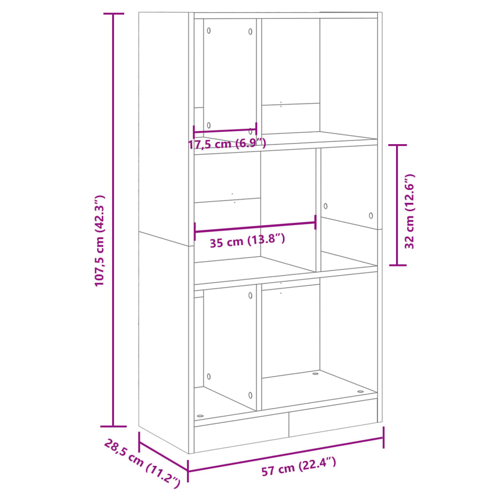 vidaXL Bibliotecă, stejar sonoma, 57x28,5x107,5 cm, lemn prelucrat